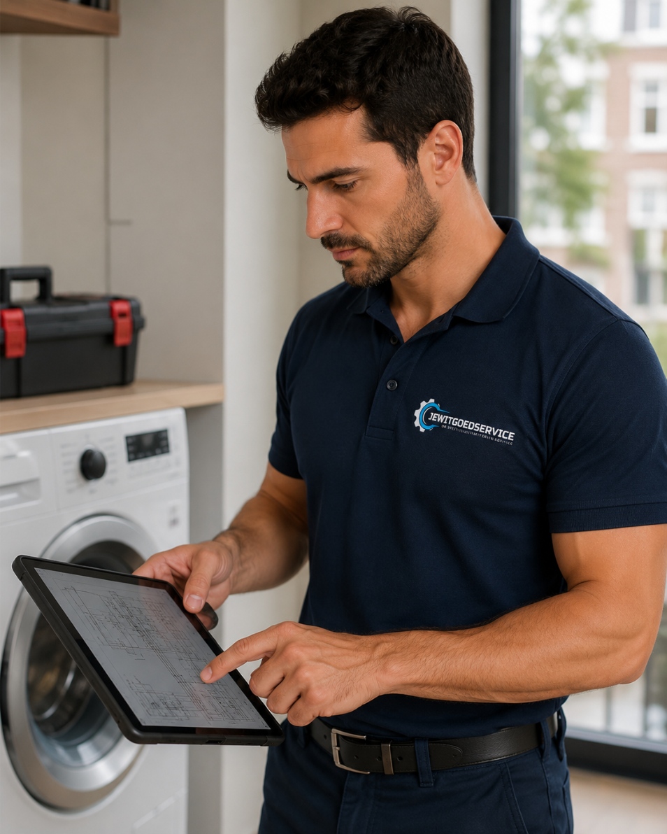 JeWitgoedService monteur controleert stroom bij elektra-werkzaamheden Amsterdam